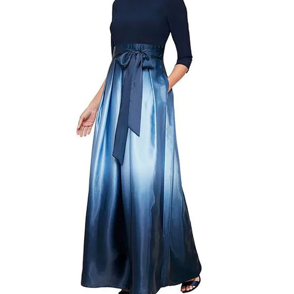 SLNY Midnight Blue Satin Maxi Dress